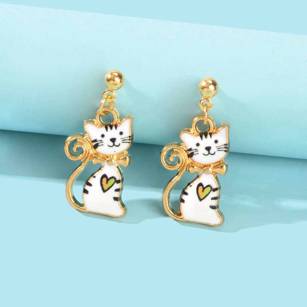 Pink Enamel Aesthetic Funny Cartoon Kitten Drop Dangling Cat Animal Earrings-4