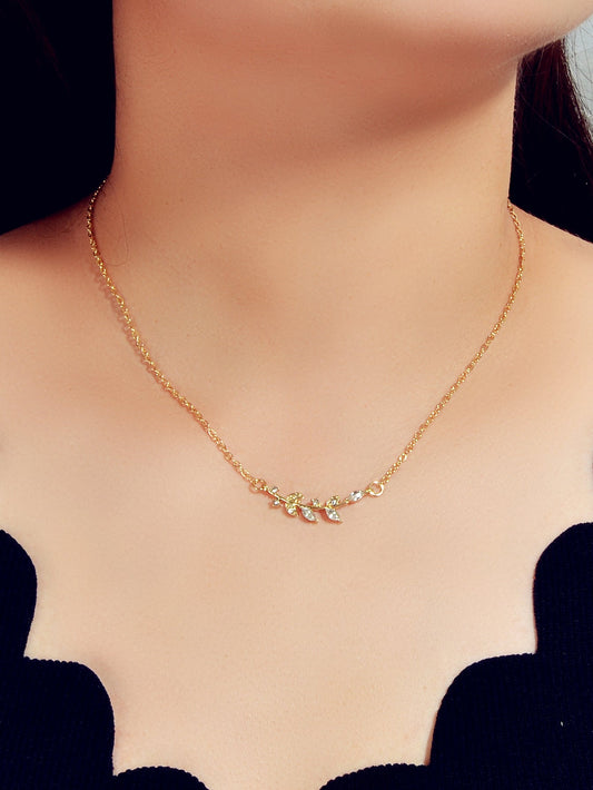 Shining Jewellery Rhinestone Decor Gold Silver Chain Leaf Charm Pendant Necklace-0