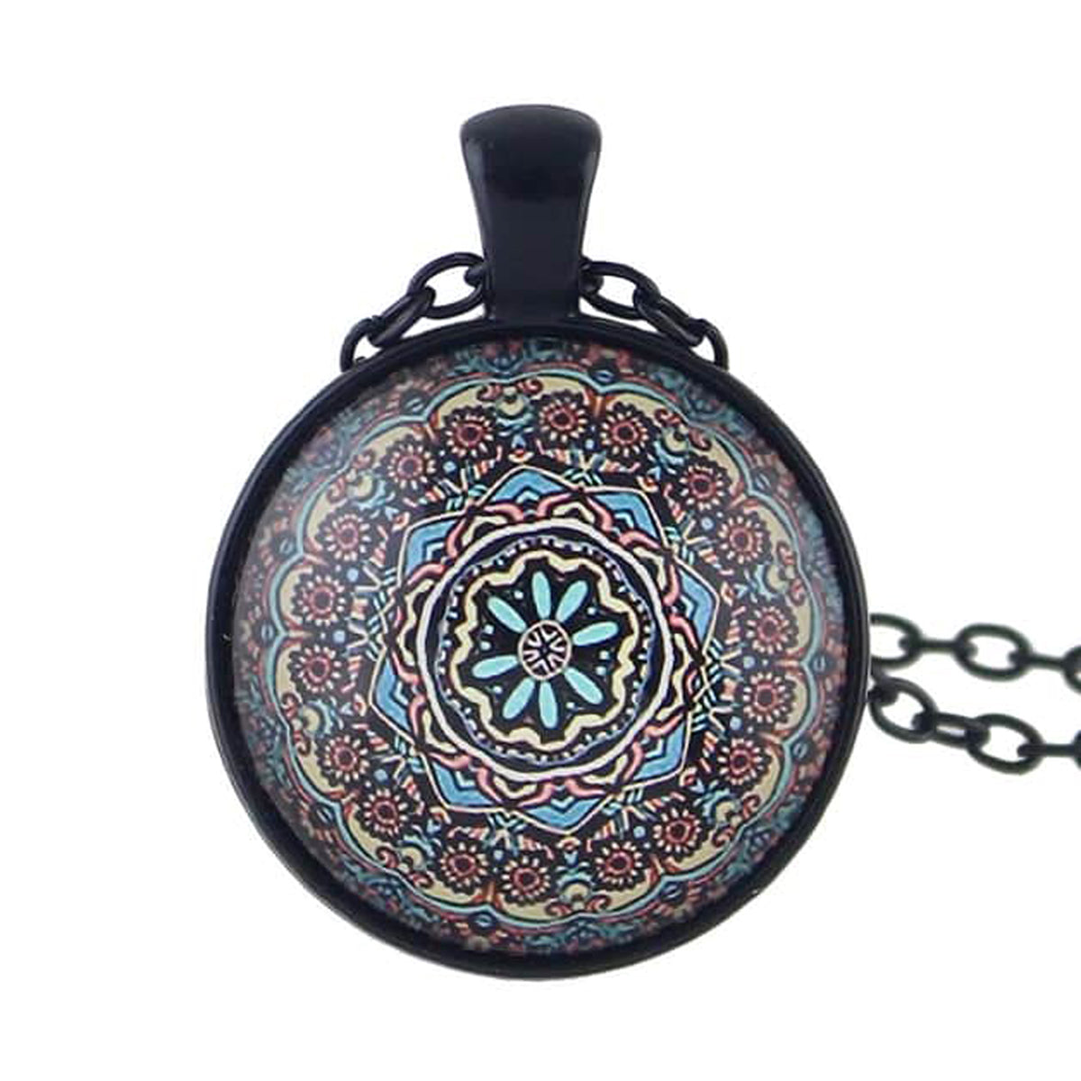 Gothic Black Chain Geometric Pattern Acrylic Round Ball Pendant Ethnic Necklace-6