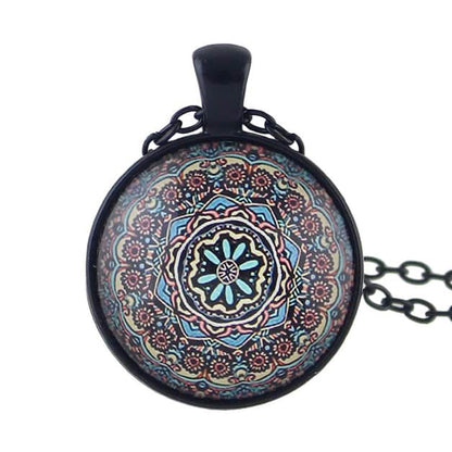 Gothic Black Chain Geometric Pattern Acrylic Round Ball Pendant Ethnic Necklace-6