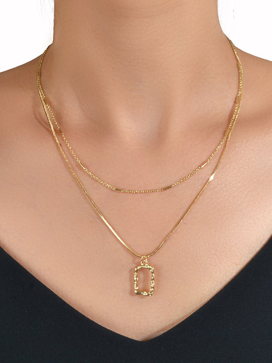 2 pcs Minimalist Gold Silver Chain Square Pendant Necklace Party Decoration Gift-0