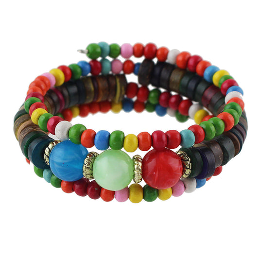 Ethnic Jewelry Handmade Colorful Bead Multi-layer Chain Bohemian Bangle Bracelet-0