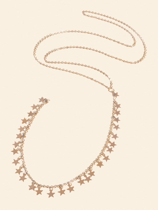 Stylish Dinner Jewellery Y Style Long Silver Chain Star Charm Pendant Necklace-1