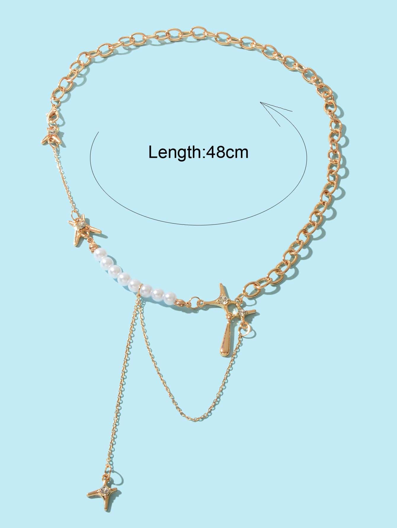 Multiple Silver Chain Star Charm Pearl Decoration Clavicle Necklace Costume Gift-4