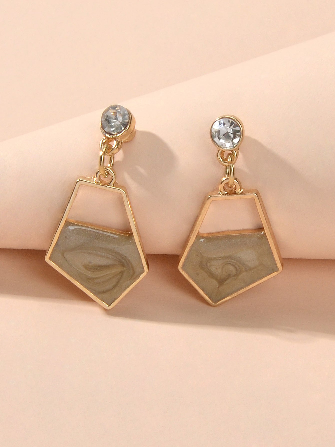 Rhinestone Decor Red Khaki Enamel Geometric Dangle Earrings Female Party Jewelry-4