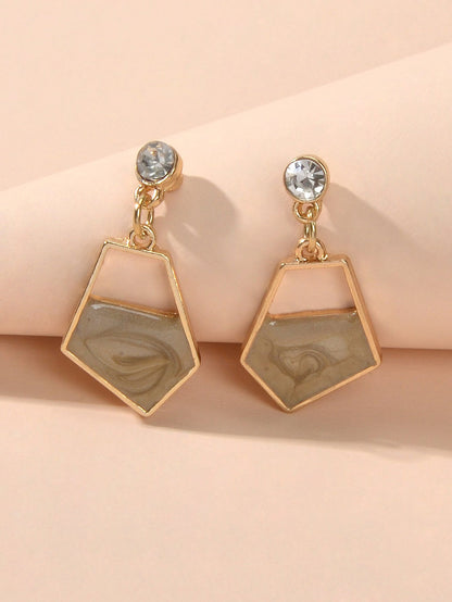 Rhinestone Decor Red Khaki Enamel Geometric Dangle Earrings Female Party Jewelry-4