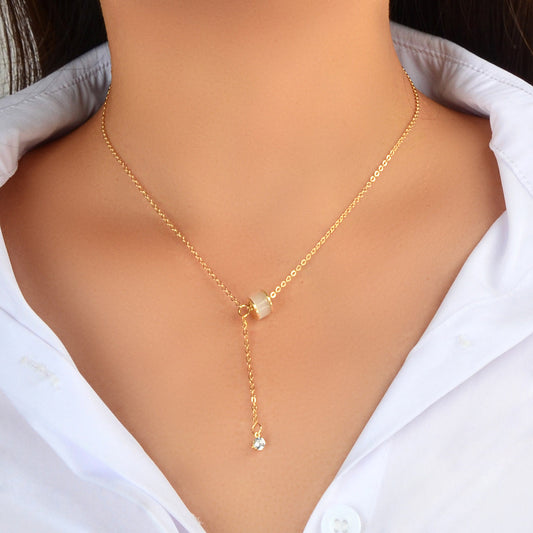Designer Jewellery Gold Tone Y Lariat Dainty Rhinestone Drop Charm Necklace Gift-0