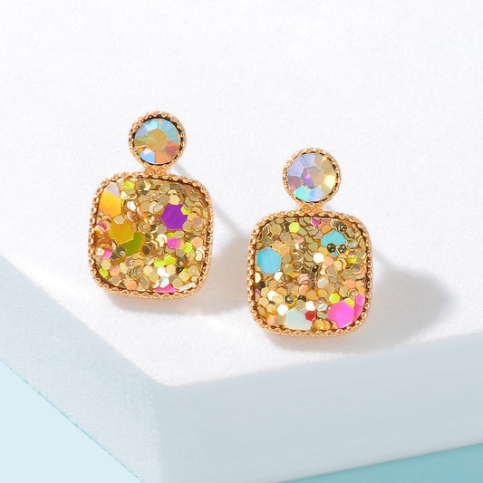 Shining Colourful Sequin Geometric Square Stud Earrings Wedding Dinner Jewellery-0