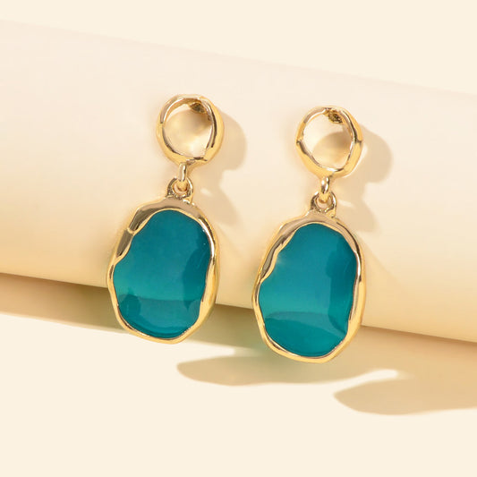 Blue Resin Gold Plated Geometric Hypoallergenic Stud Transparent Trendy Earrings-0