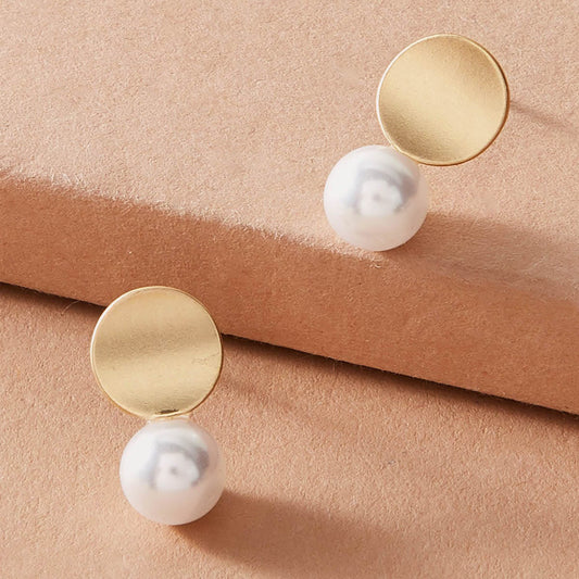 Dainty Round Gold Metal Pearl Daily Wear Stud Earrings Great Jewelry for Dating-0