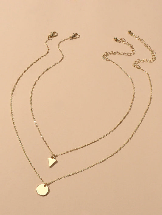 2pcs Minimalist Style Women Accessories Gold Chain Triangle Round Charm Necklace-0