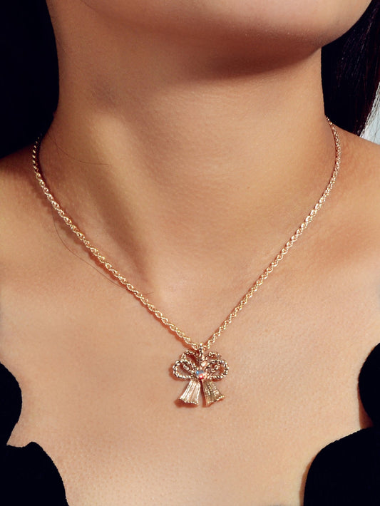 Festival Jewellery Gold Silver Chain Bow Bells Charm Necklace Women Accessories-0