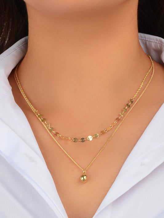 Designer Stylish Double layer Gold Chain Ball Necklace Wholesale Price Jewellery-0