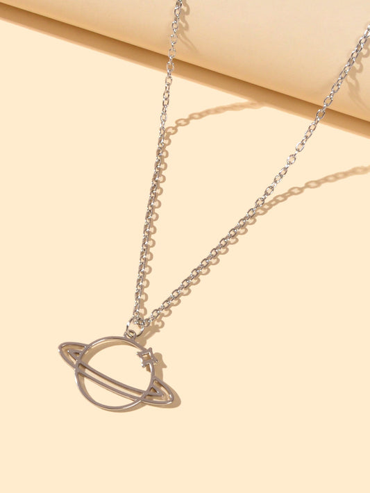 Trendy Jewellery Silver Long Chain Space Planet Charm Necklace Accessories Gift-0