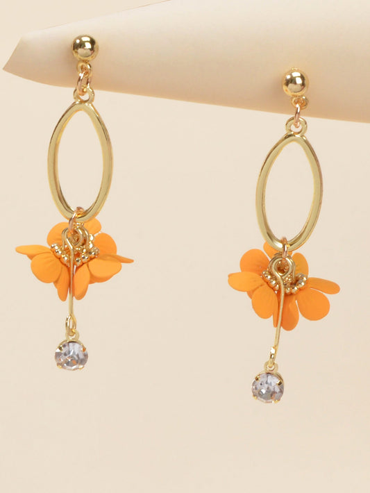 Orange Charm Rhinestone Charm Gold Colour Dangle Earrings Women Party Decoration-0