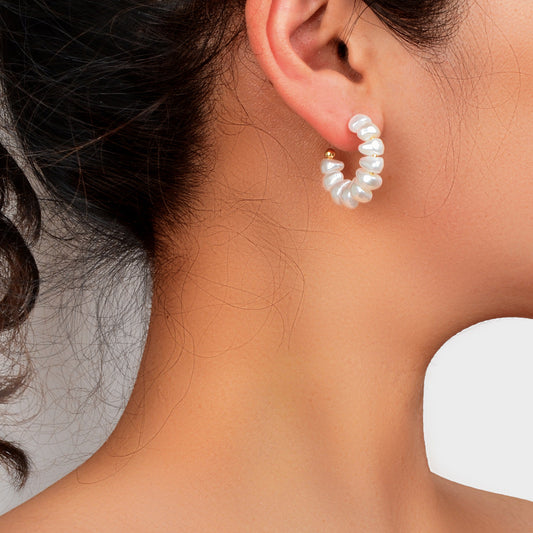 Irregular Pearl Hoop Small Lightweight Huggie Earrings Women Wedding Anniversary-0