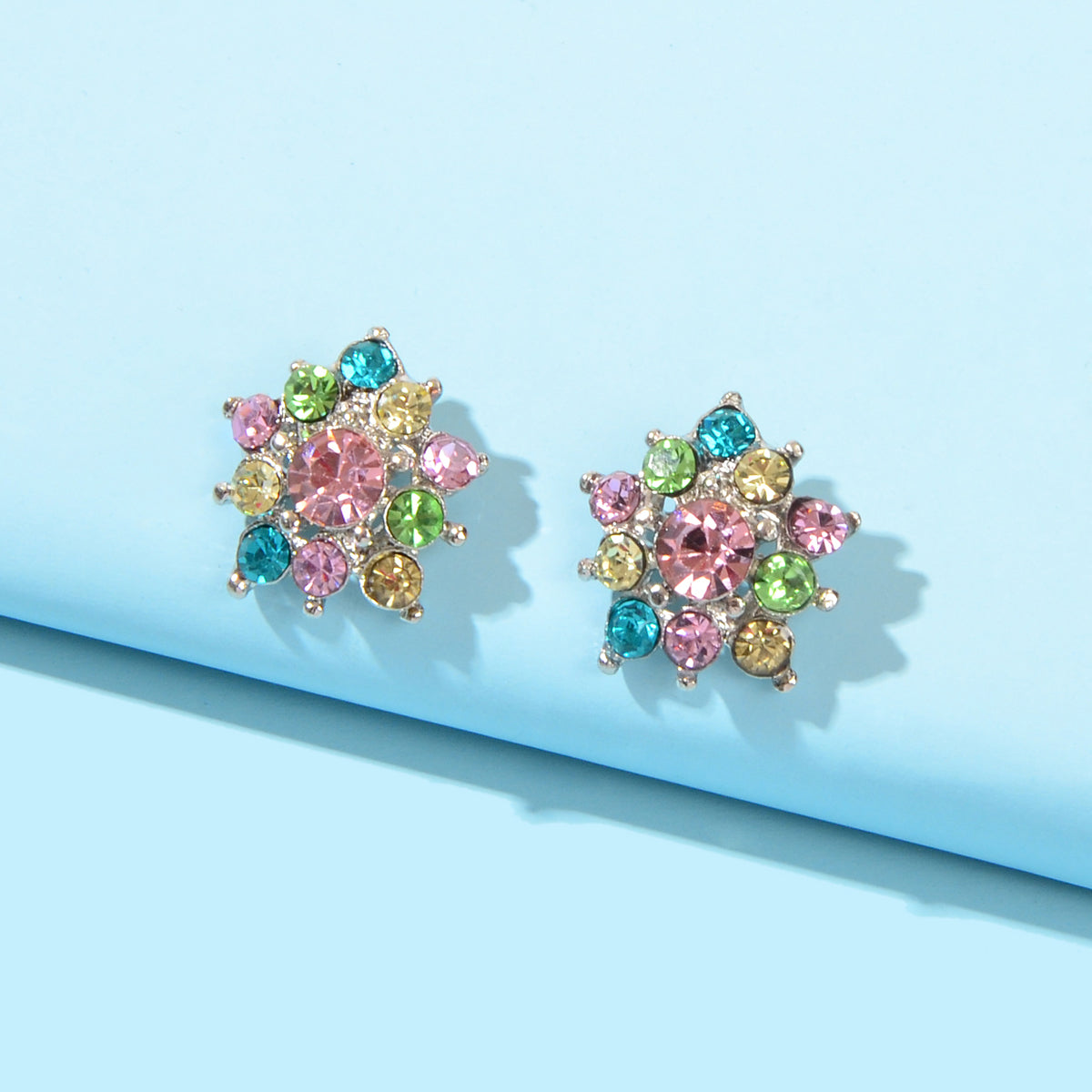 Sparkly Colourful Rhinestone Lightweight Star Ear Studs Bridal Wedding Earrings-0