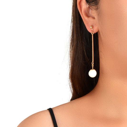 Wedding Engagement Gift Jewellery Gold Bar Pearl Charm Pendant Earrings Women-0