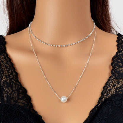 Double Layered Necklace Adjustable Simple Chain Multilayer Rhinestone Collar-0