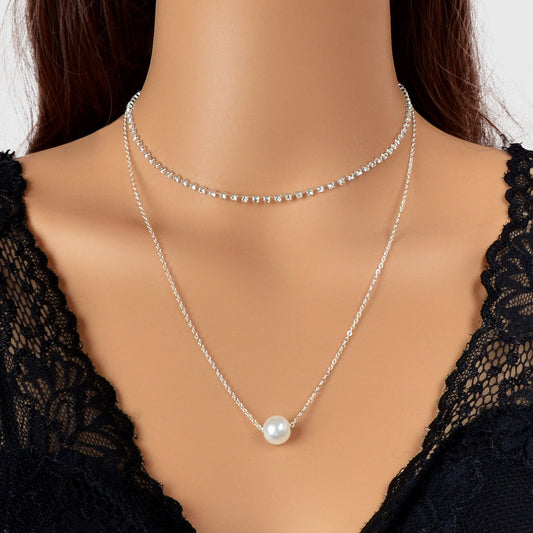 Double Layered Necklace Adjustable Simple Chain Multilayer Rhinestone Collar-0