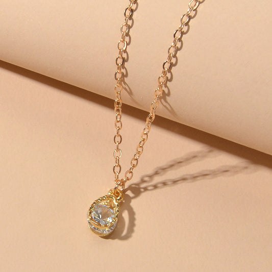 Charming Gold Chain Simulated Cubic Zirconia Water Drop Pendant Necklace Wedding-0