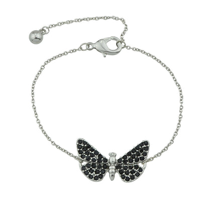 Designer Jewellery Silver Chain Black Beads Butterfly Bracelet Fashion Bangle-0