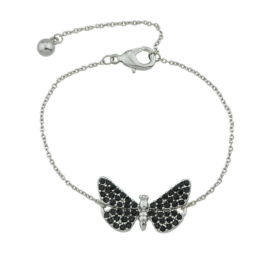 Designer Jewellery Silver Chain Black Beads Butterfly Bracelet Fashion Bangle-0