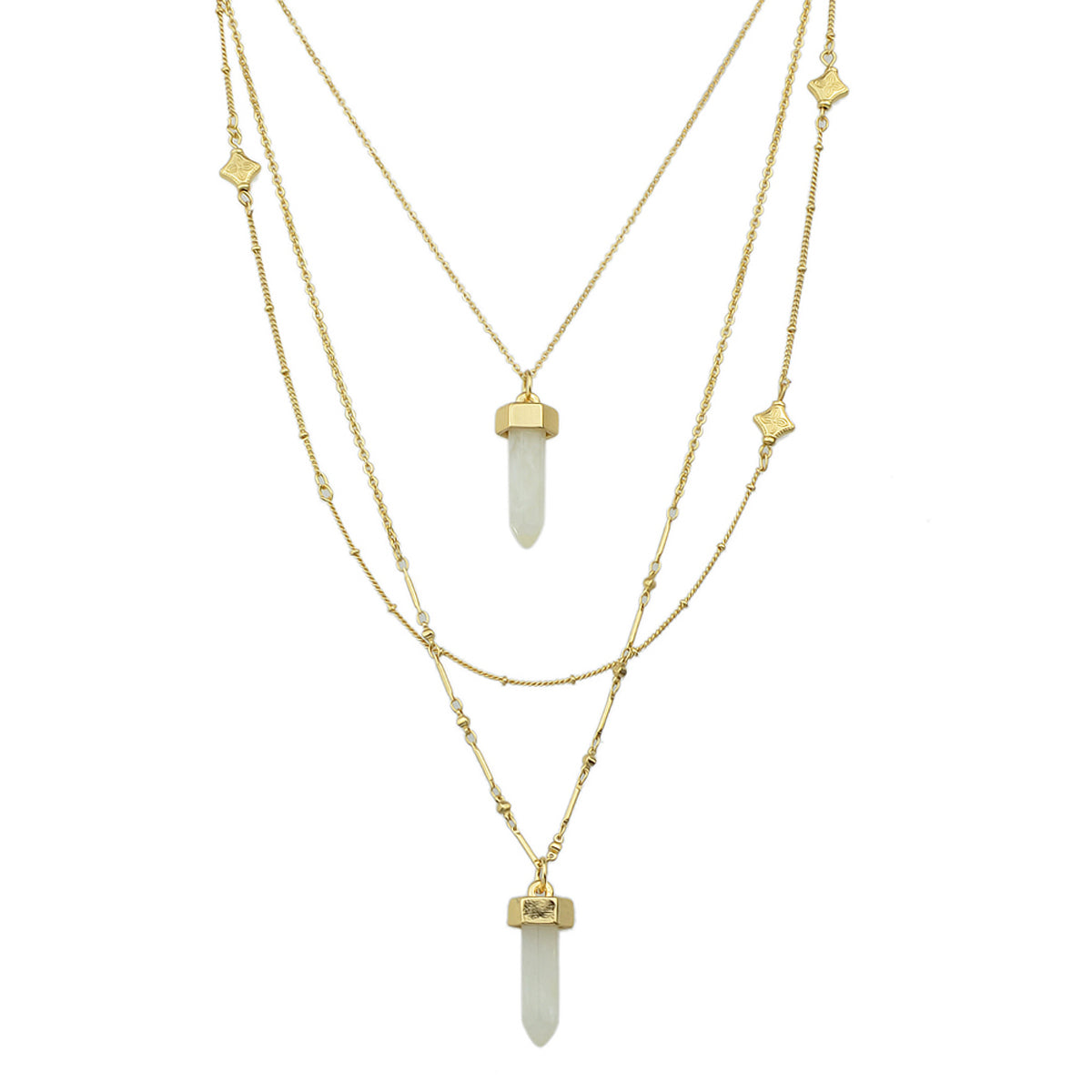 Multi-layer Gold Chain White Bullet Point Pendant Necklace Boho Chic Jewellery-0