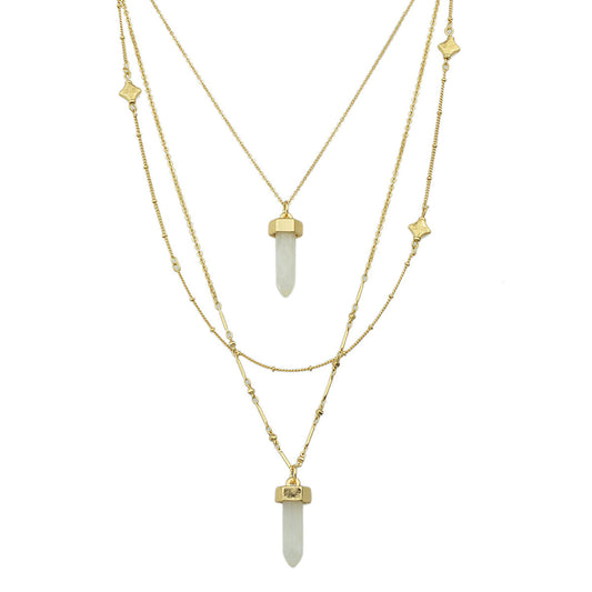 Multi-layer Gold Chain White Bullet Point Pendant Necklace Boho Chic Jewellery-0