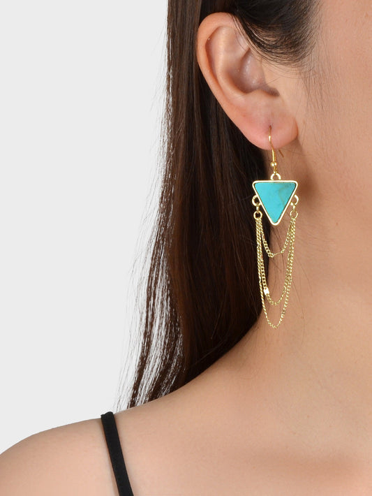 Boho Chic Jewellery Gold Chain Tassel Dangle Turquoise Triangle Ethnic Earrings-0