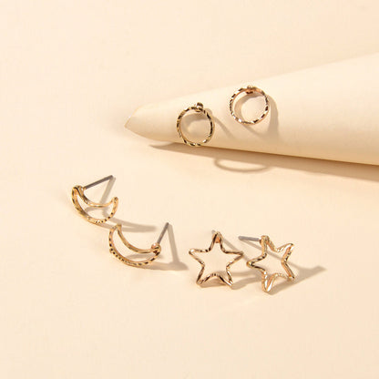 3 pairs Minimalist Jewelry Circle Star Moon Trendy Stud Small Earrings for Women-0