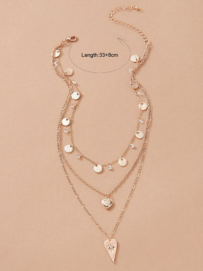 Stylish Triple-Layered Round Disc Heart Pendant Necklace Girls Unique Jewellery-1