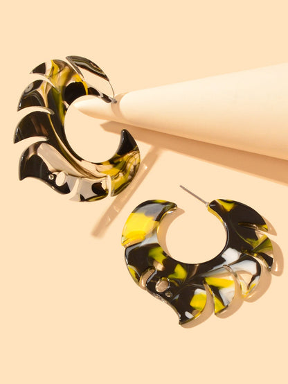 Acrylic Multi-color Abstract Art Hoop Stud Chunky Mottled Resin Earrings Gift-0
