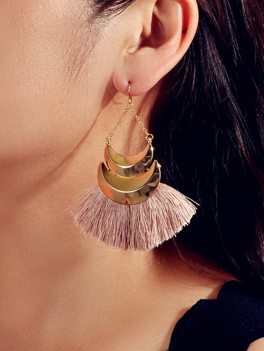 Ethnic Bohemian Traditional Jewellery Metal Pink Tassel Chunky Indian Earrings-0