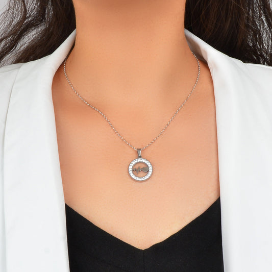 Silver Stainless Steel Rhinestone Decoration Circle Electrocardiogram Necklace-0
