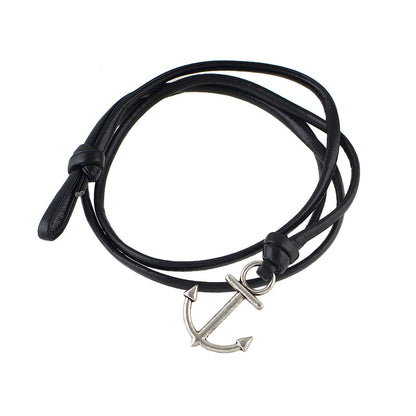 Nautical Jewelry Black Blue Pu Leather Anchor Wrap Bracelet Women Men Wristbands-0