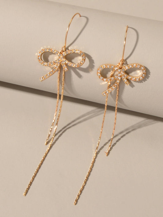 Trendy Female Jewellery Rhinestone Long Chain Bowknot Pendant Earrings for Women-0