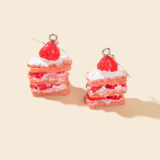 Sweet Pink Strawberry Cake Dangles Drop Earrings Girl Statement Resin Jewelllery-0