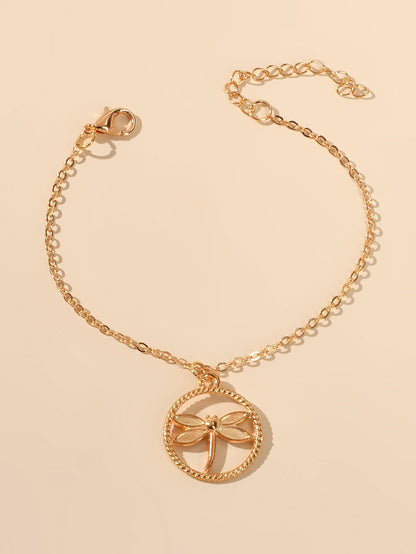 Ladies Jewellery Gold Silver Chain Circle Dragonfly Charm Friendship Bracelet-4