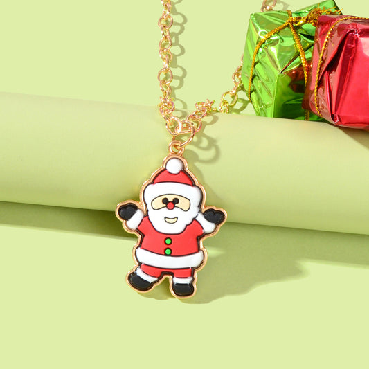 Santa Claus Pendant Necklace Christmas Ornaments Jewellery Girls Holiday Gift-0