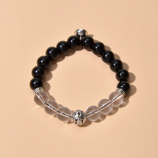 Tribal Ethnic Jewellery Black Transparent Beads Elastic Bohemian Bangle Bracelet-0