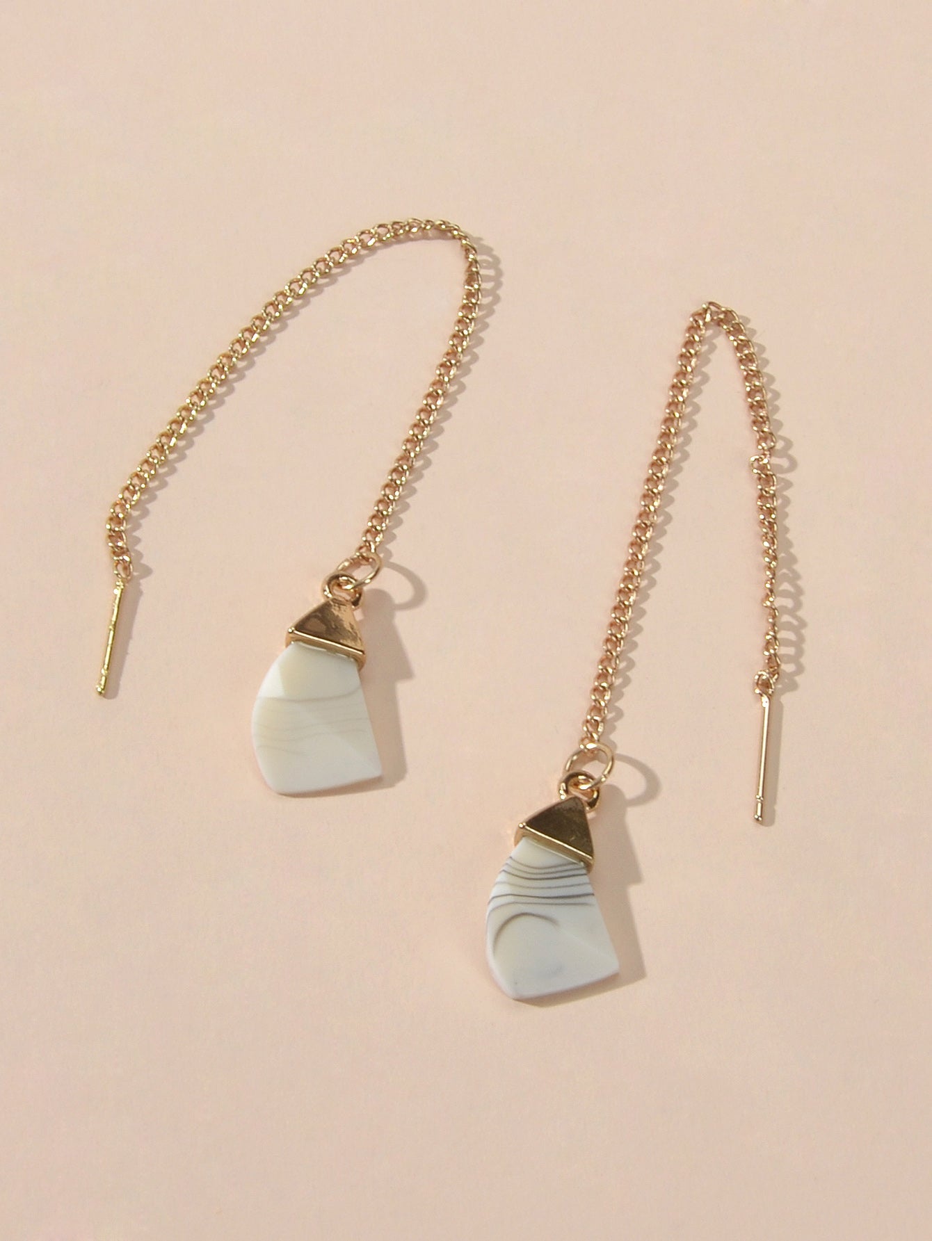 Ethnic American Jewellery Long Chain Black White Stone Boho Chic Dangle Earrings-4