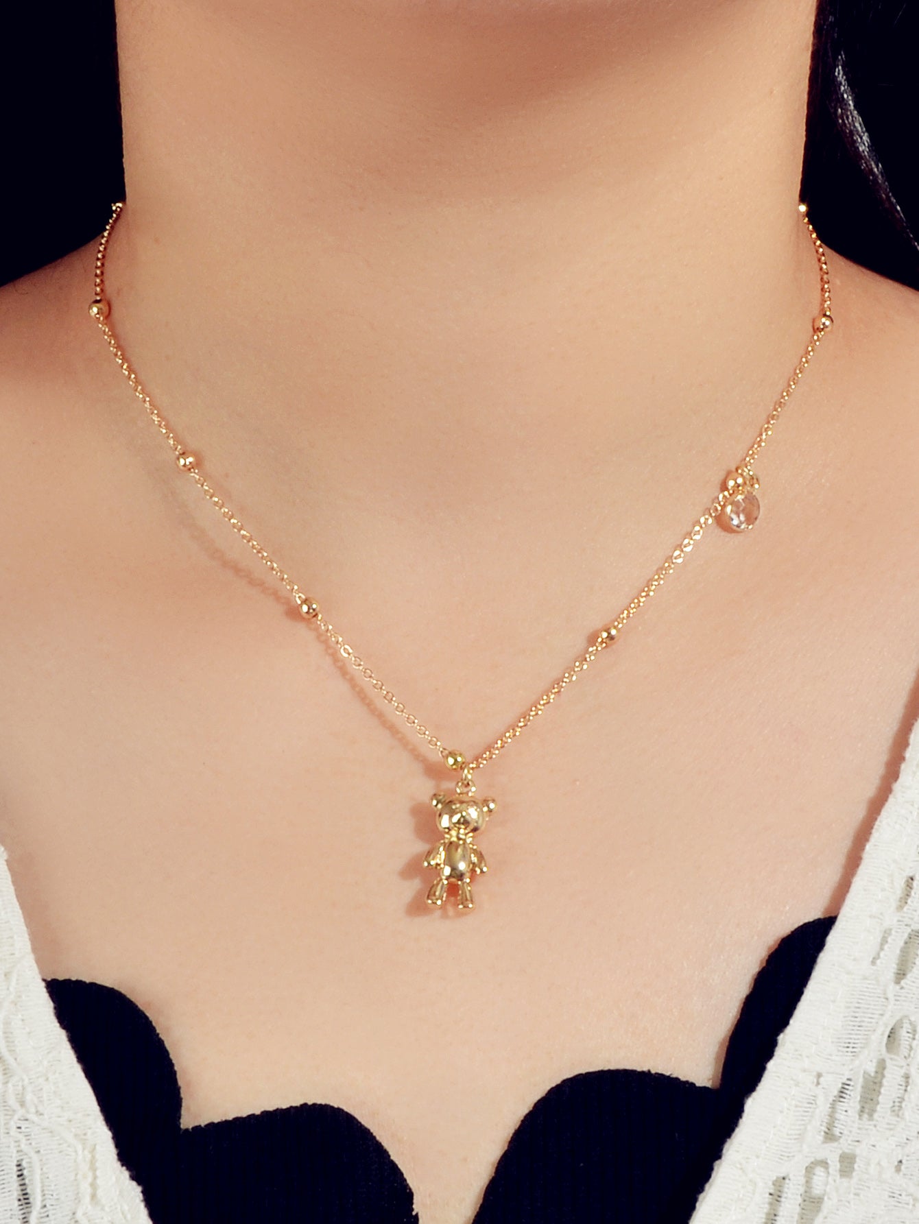 Lovely Female Jewellery Long Gold Chain Bear Pendant Necklace Trendy Accessories-4
