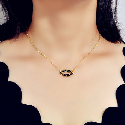 Gift Jewellery Valentine's Day Gold Chain Rhinestone Love Lips Pendant Necklace-0