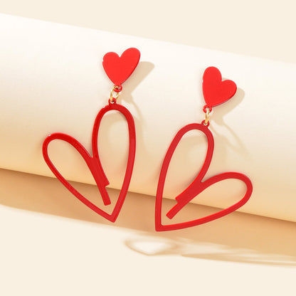 Large Hollow Love Heart Pendant Dangle Earrings for Girls Party Dating Jewellery-5