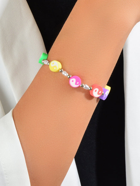 Unique Tai Chi Jewelry Handmade Candy Color Yin Yang Round Beads Taiji Bracelet-0