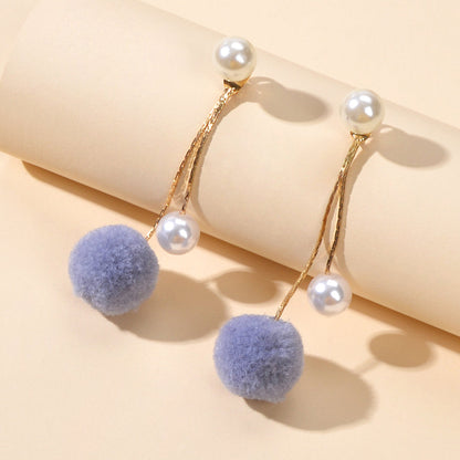 Retro Gold Chain Pearl Decor Ball Dangle Earrings Designer Jewellery Ear Jacket-0