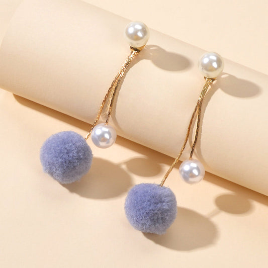 Retro Gold Chain Pearl Decor Ball Dangle Earrings Designer Jewellery Ear Jacket-0