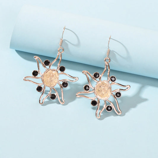 Sea Jewelry Ocean Silver Hollow Starfish Dangle Hook Exaggerated Beach Earrings-0