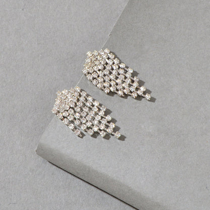 Sparkly Full Rhinestone Chandelier Tassel Linear Drop Earrings Bridal Jewellery-0